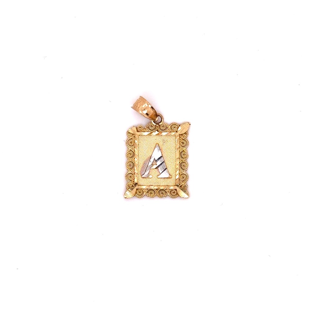 10k Yellow Gold Initial A Pendant Two Tone Diamond Cut Letter Charm 0.8g